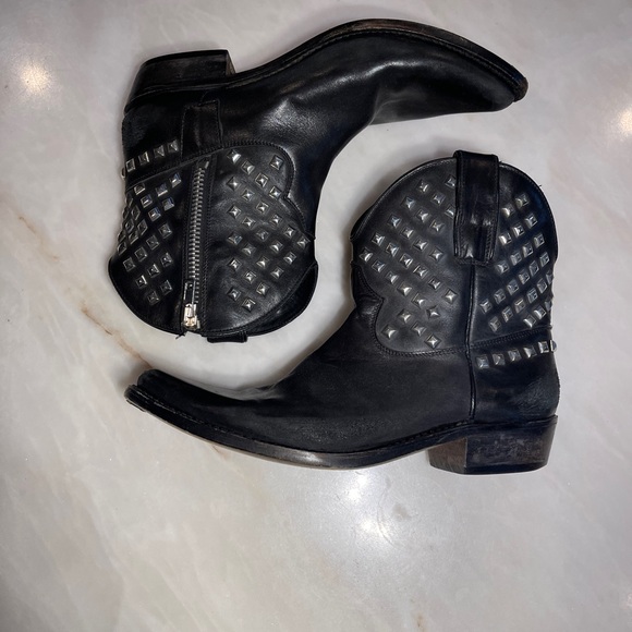 GOLDEN GOOSE STUDDED ANKLE BIKER COWGIRL WESTERN BLACK LEATHER BOOTS SIZE 40 - Picture 4 of 7